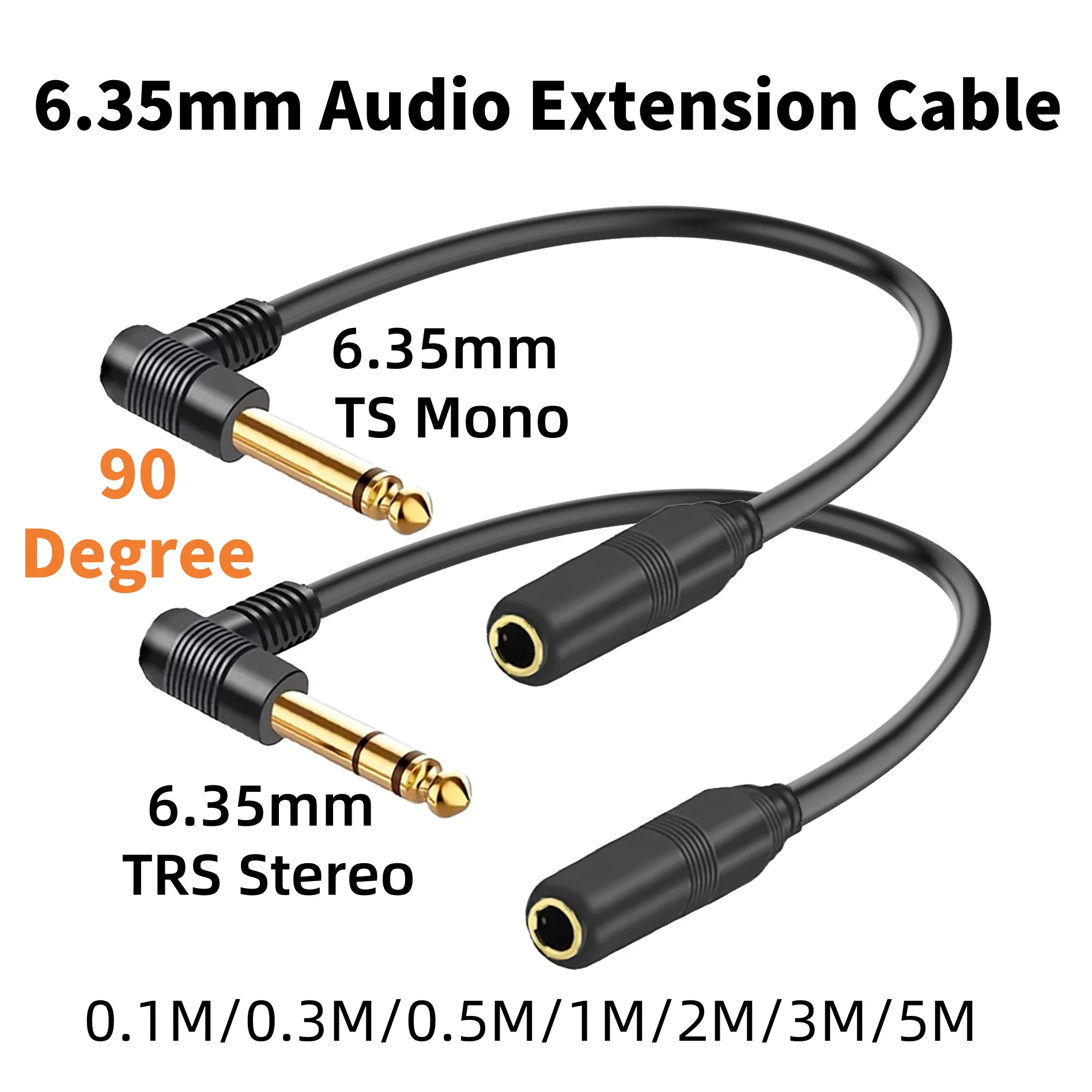 90 Degree 6.35mm Male to Female Audio Extension Cord Right Angle 1/4 Inch TS(Mono) TRS(Stereo) Jack Cable for Guitar Bass Mixer