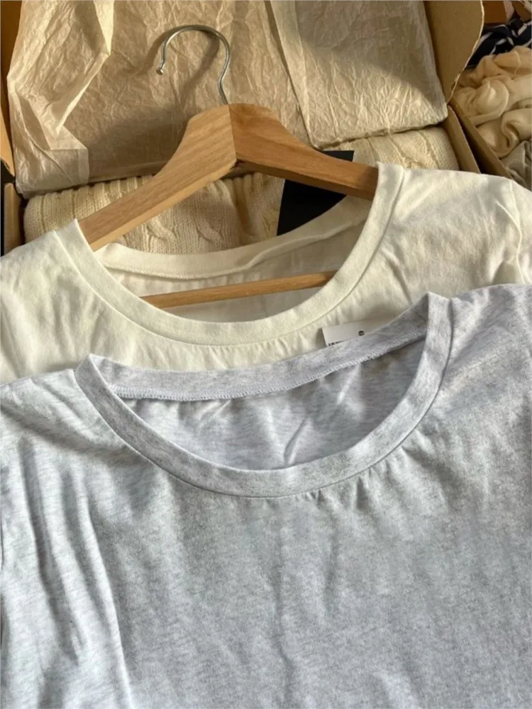 

Однотонная хлопковая тонкая футболка с длинным рукавом, женская осенняя простая футболка с круглым вырезом, женские повседневные винтажные универсальные футболки в стиле Харадзюку, топы