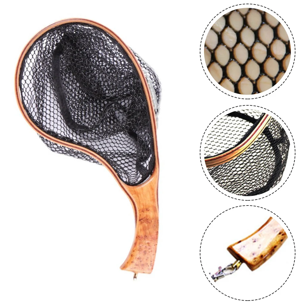 Wooden Frame Fly Fishing Net with Hexagonal Mesh Construction for Stream Fishing Landing and Fish Applications