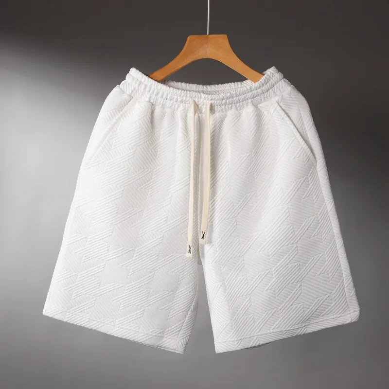 Summer loose Hong Kong style heavyweight diagonal high-end shorts for men, solid color casual versatile five inch shorts