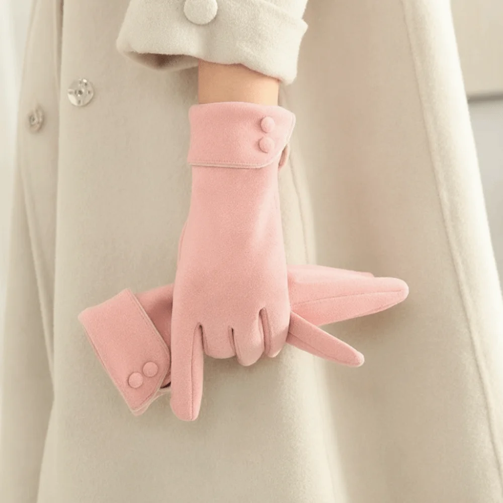 Simple Button Winter Gloves Fleece Touchscreen Women Gloves Anti Cold Windproof Cycling Mittens Female