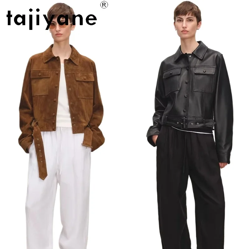 

TAJIYANE 100% Real Sheepskin Coats Women Stylish Belt Motorcycle Short Jackets Genuine Leather Jacket 2026 Woman Clothes кожанка