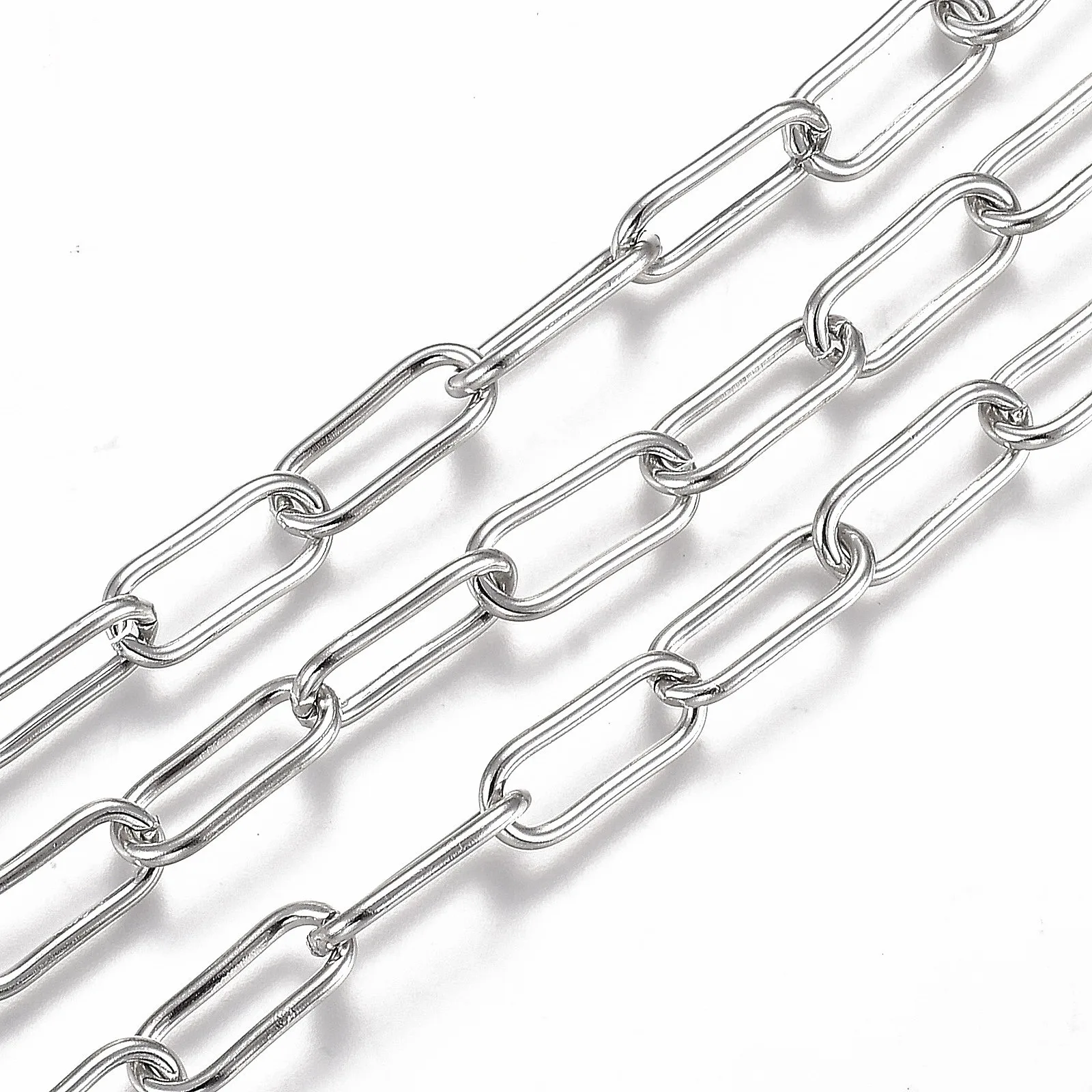 10m/roll Non-Tarnish Handmade 304 Stainless Steel Paperclip Chains Drawn Elongated Cable Chains Soldered Stainless Steel Color