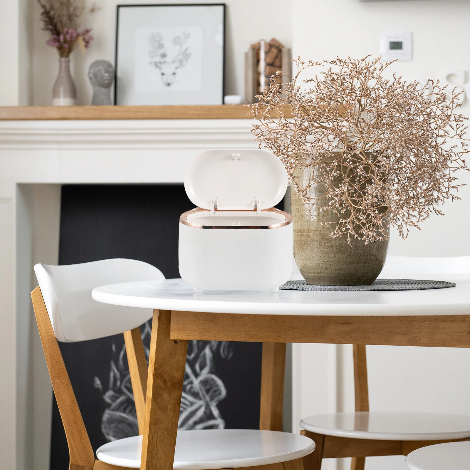 

Oval Press Top Trash Can Desktop Plastic Lidded Waste Bin Office Bedroom Bathroom Garbage Bucket Trashcan Kitchen Trash Can