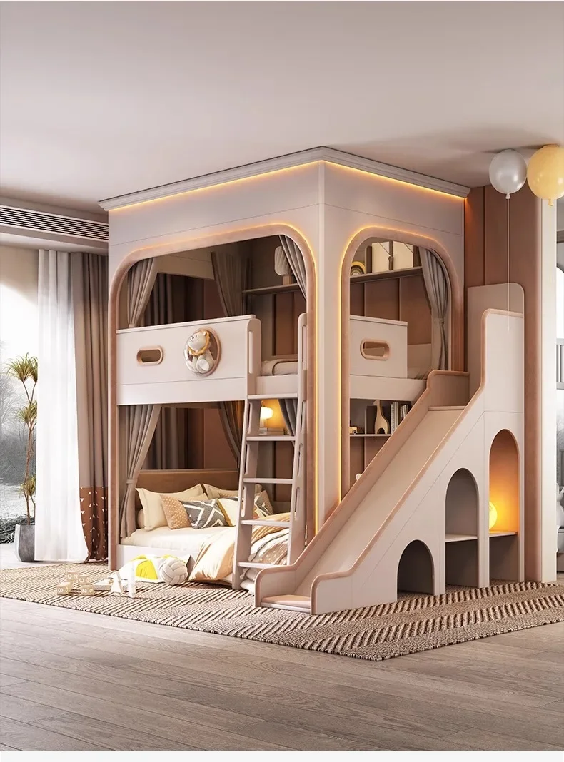 

Children's bed bunk with slide castle does not disturb siblings tree house high and low bed space capsule mother and child bunk