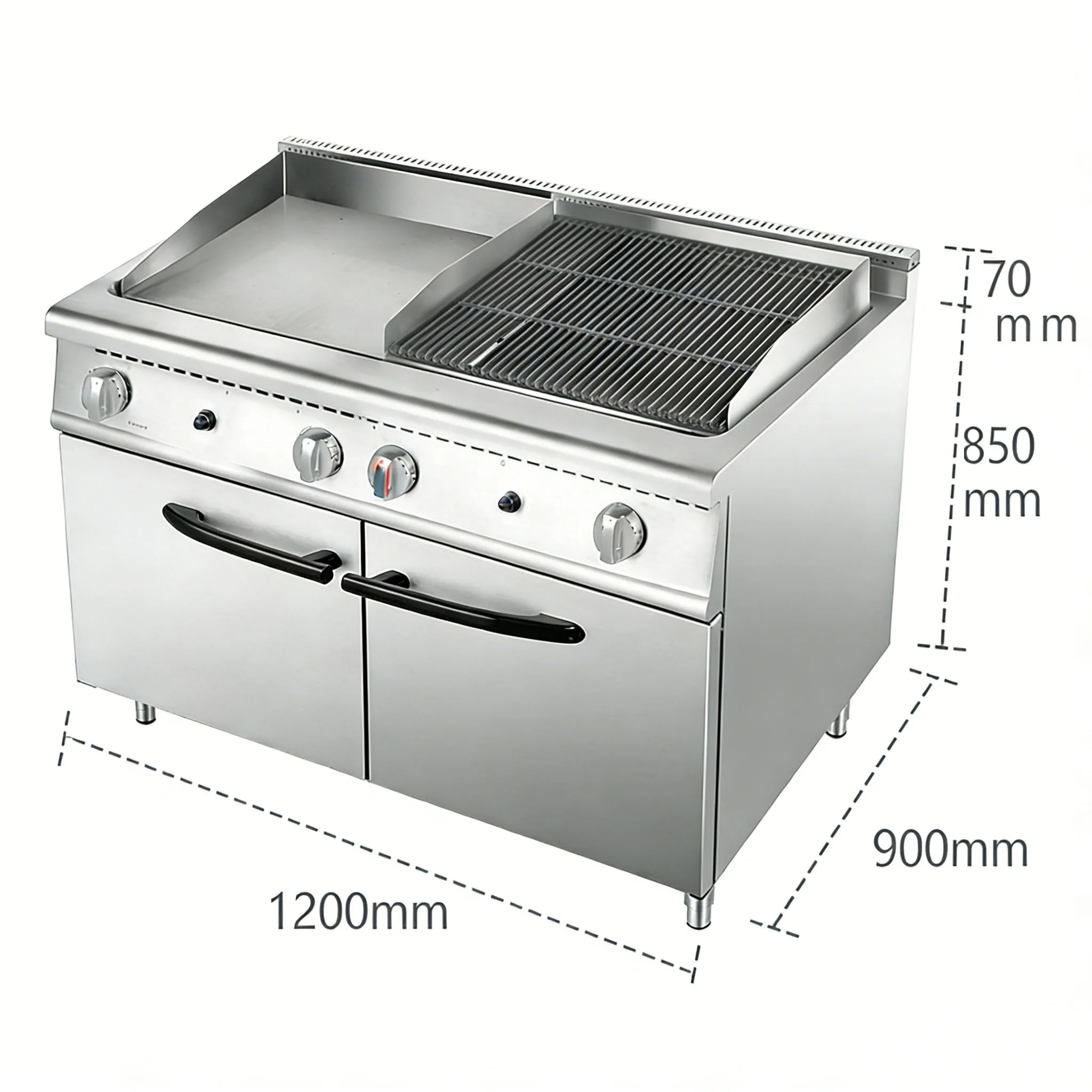 Stainless Steel Commercial Gas Griddle Grill Volcanic Stone Grilled Sausage Burger 120x90cm