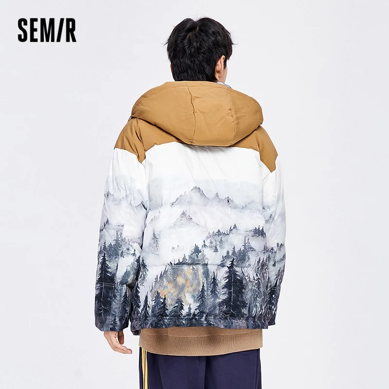 Semir Down Jacket Men Loose Contrasted Color Stitching Hooded Winter Niche Design Jacket