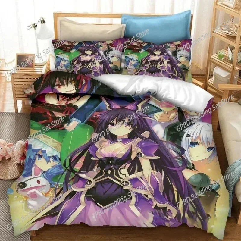 

New Anime Date A Live Comfortable Duvet Quilt Cover Pillowcase Bedding Set Children Bedroom Decoration Home Textile