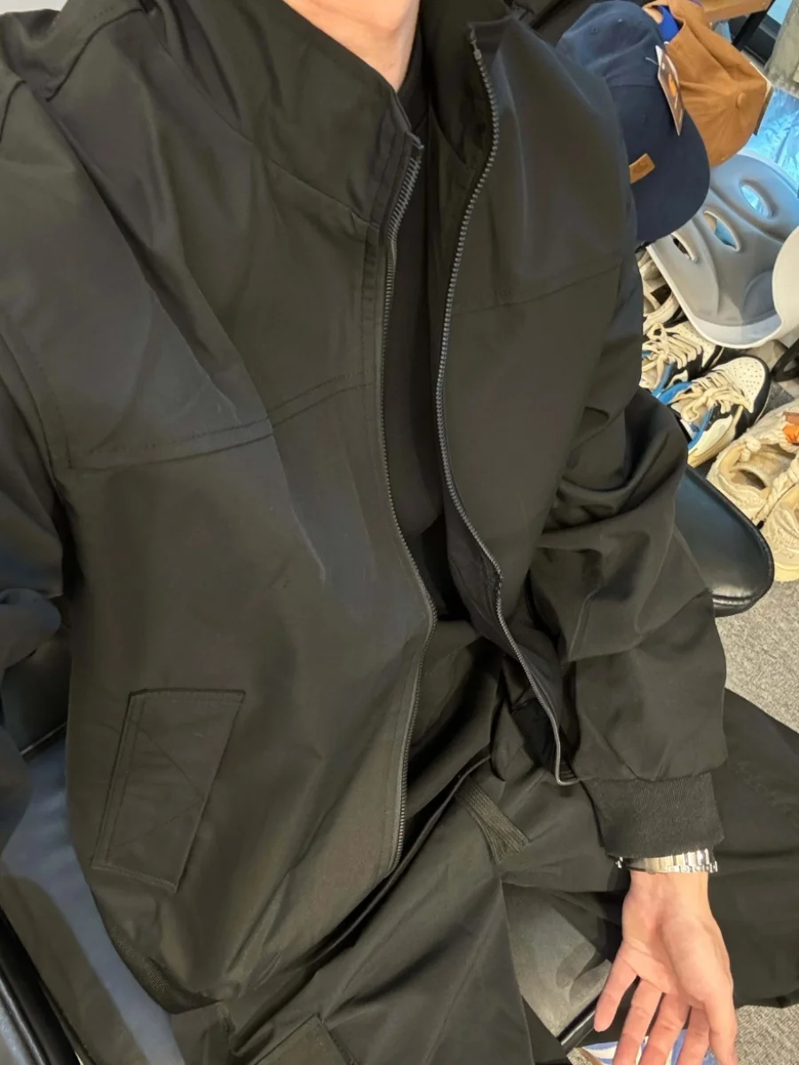 

Casual Pilot Jaet Bla Zipper Collar Handbag Store Haome Quali Youth Faion Loose Fit Long Sve Outerwear
