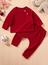 2024 Baby Solid Suit Boys Girls Long-sleeved Top Pants 2Pcs Clothes Sets Fashion Simple Casual Comfortabl Winter Fall Outfits