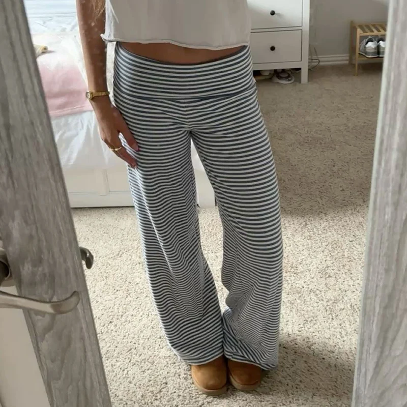 Legginsy dzwony w stylu preppy dla dziewczyn, spodnie do jogi i relaksu dla kobiet, spodnie dresowe z szerokimi nogawkami i obniżonym stanem, spodnie Y2K