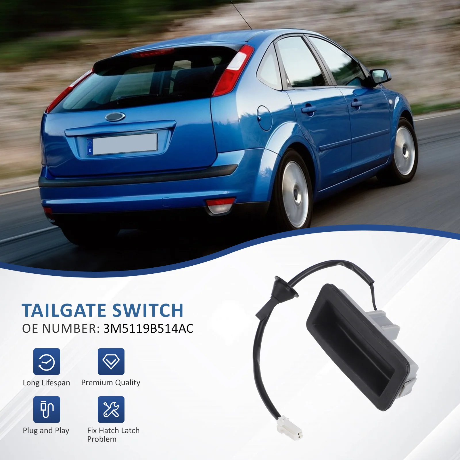 

Ручка задней двери автомобиля, задний замок багажника, переключатель багажника для Ford Focus C-MAX CAP 2003-2007 3M5119B514AC CABRIOLET CA5 2006-2010