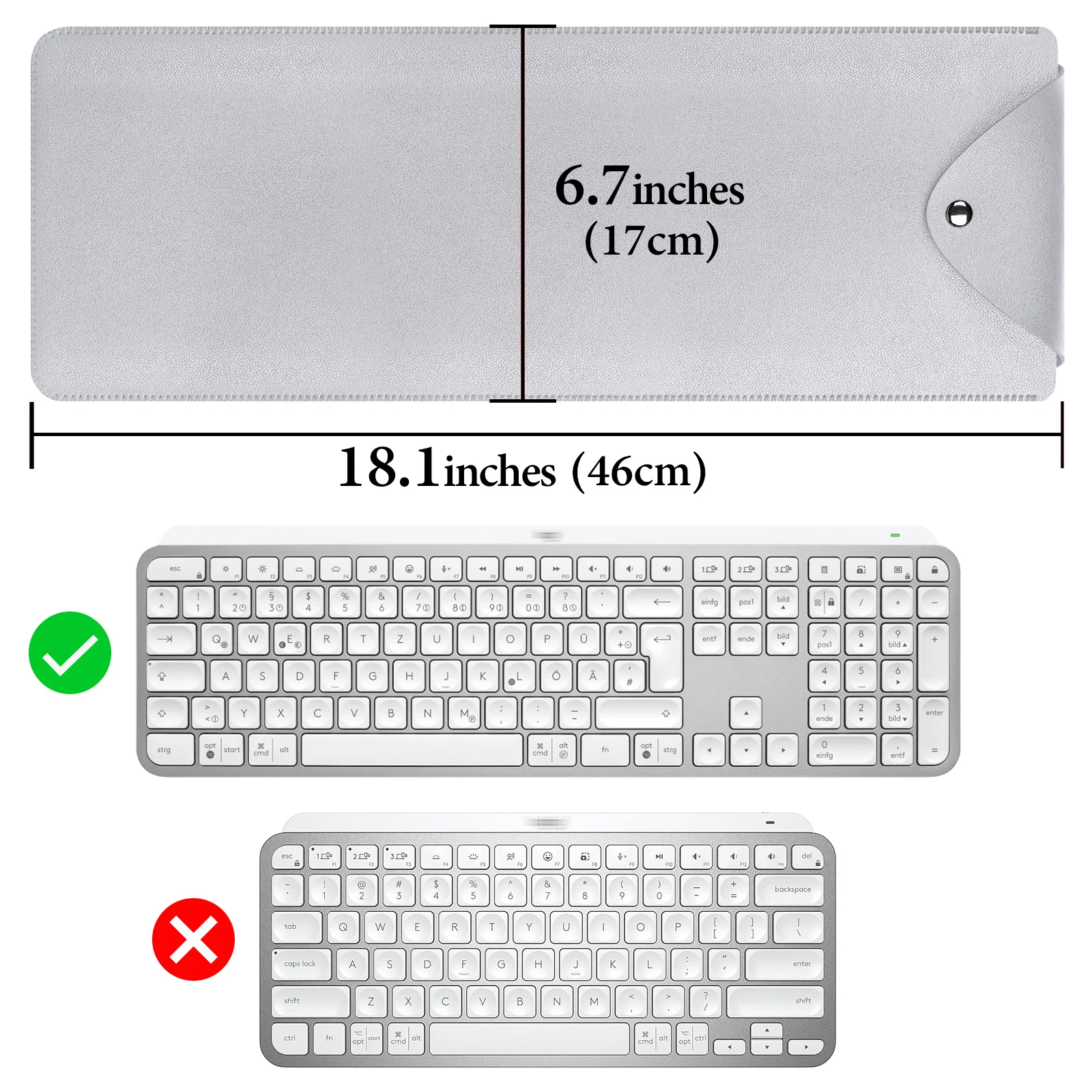 GEEKRIA Slim Keyboard Sleeve Case Compatible with Magic Keyboard with Numeric Keypad, Logitech MX Keys S/MK955(Light Gray)