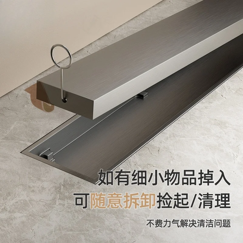Brass Hidden Long Floor Drain 60/80cm Anti-odor Side Drain Prevent Backflow Simple Drain For Bathroom Hotel Decoration