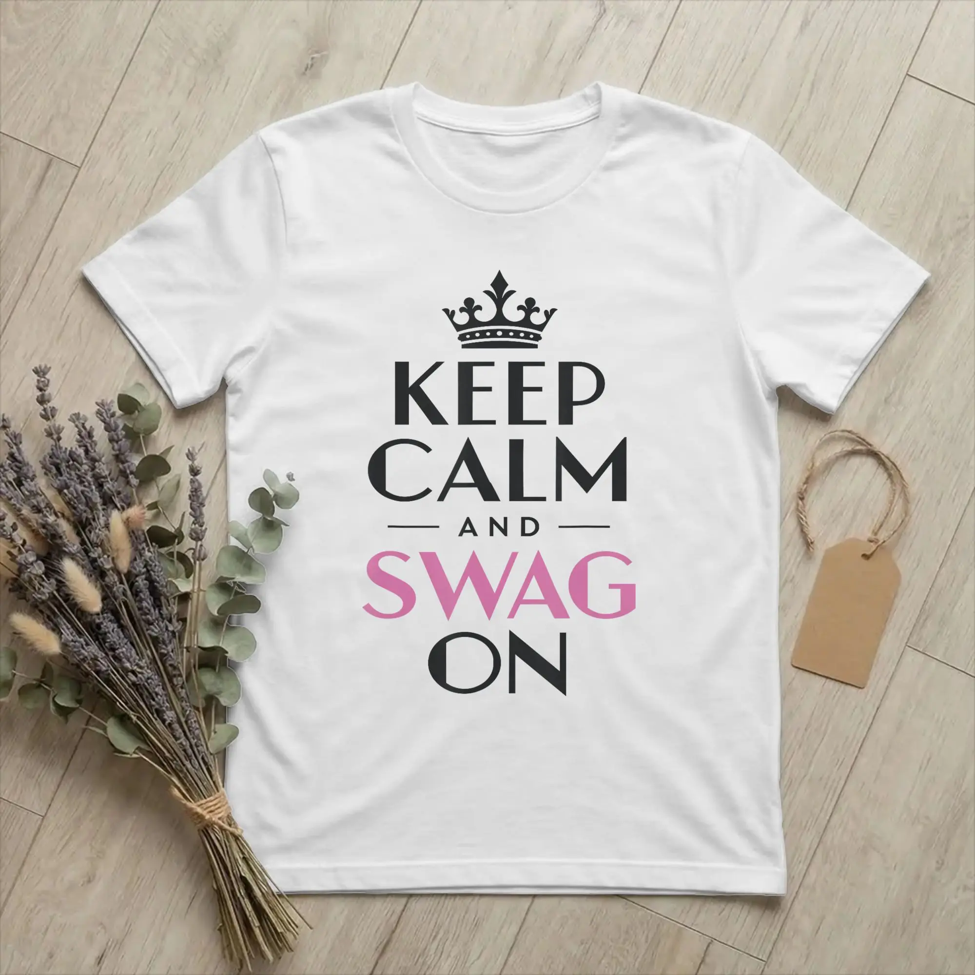 Keep Calm and Swag On T-Shirt for Men Funny Saying Humor Novelty Cotton Tees Round Collar Short Sleeve T Shirt Gift Idea merch