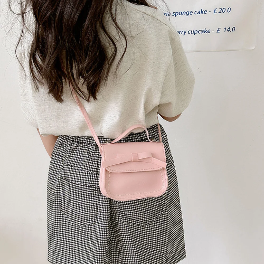 

Cool PU Leather Bow Shoulder Bag Solid Color Handbag Bow Crossbody Bag Coin Purse Wallet Children Small Bag Children