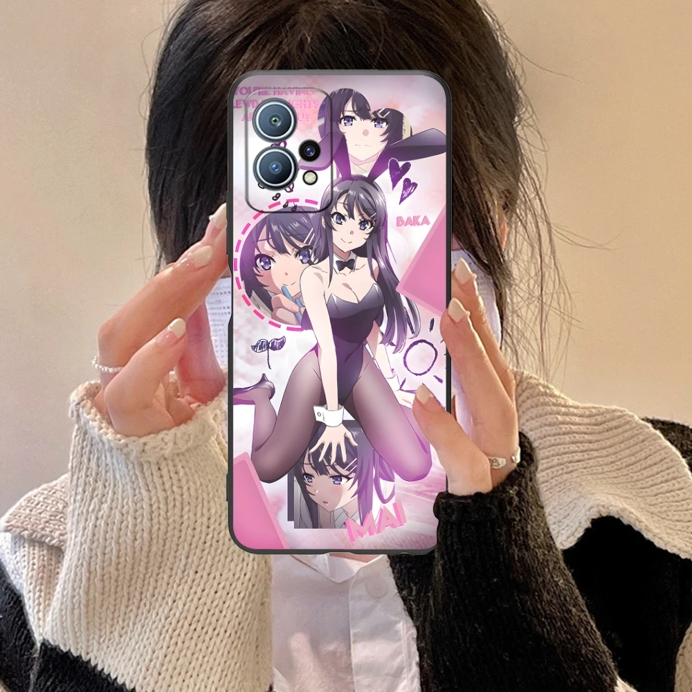 Etui na telefon komórkowy Anime Mai Sakurajima do Huawei P60 P50 P40 P30 P20 P10 P9 P8 Pro Lite Plus Black Miękki pokrowiec na telefon