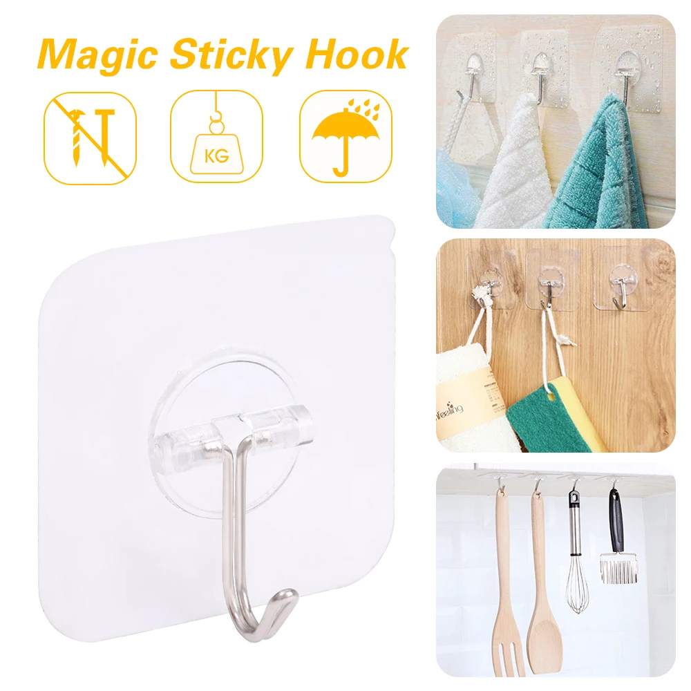 Transparent Steel Strong Adhesive Hooks Storage Hanger for Kitchen Bathroom Door Wall Sticky Hanging Hook Plug Socket Holder