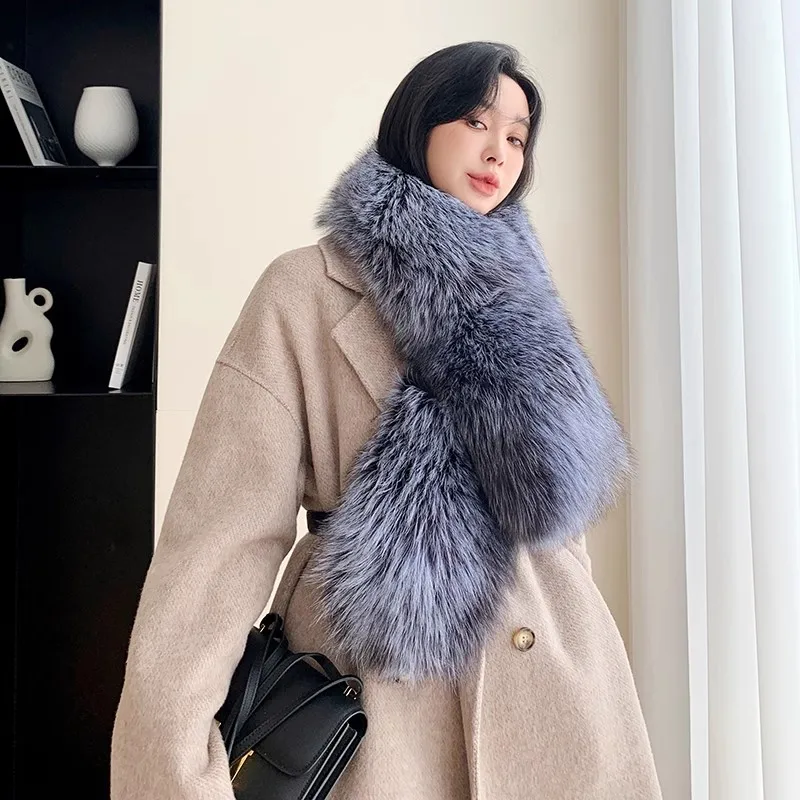 Winter new whole fur Fox big scarf long hair collar silver fox real fur shawl clothing accessories fluffy warm neck