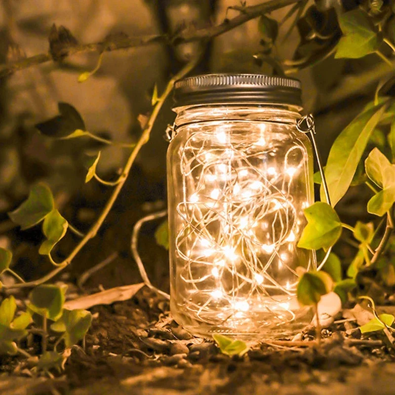 Imagem -02 - Outdoor Solar Led Fairy Light Mason Jar Bottle Lid String Light Firefly Wedding Guirlanda Garden Lantern Decoração de Natal