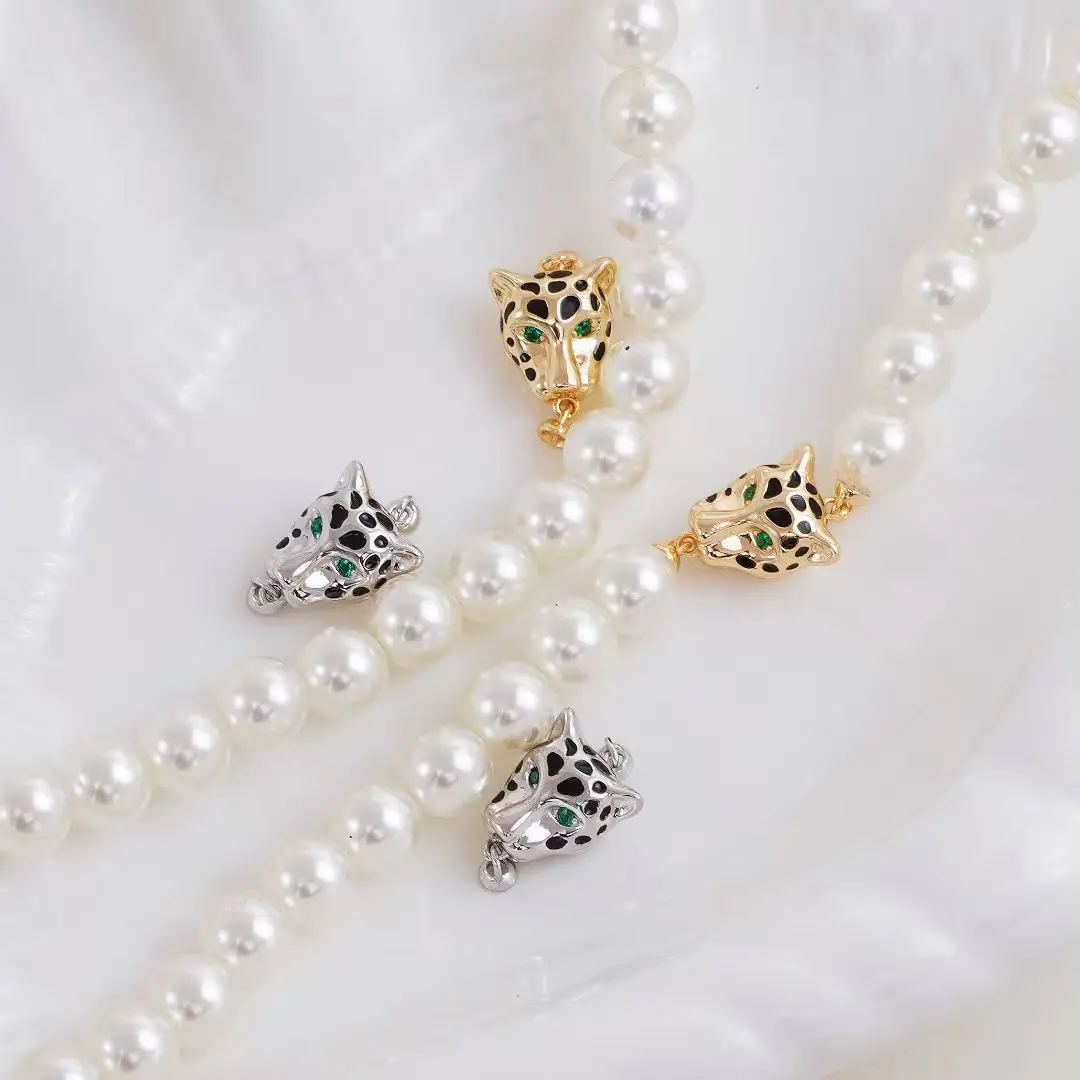 Magnetic Leopard S925 Sterling Silver Necklace Pendant Clasps and Hooks Jewelry Accessory Parts Settings for 7-10mm Pearls Beads