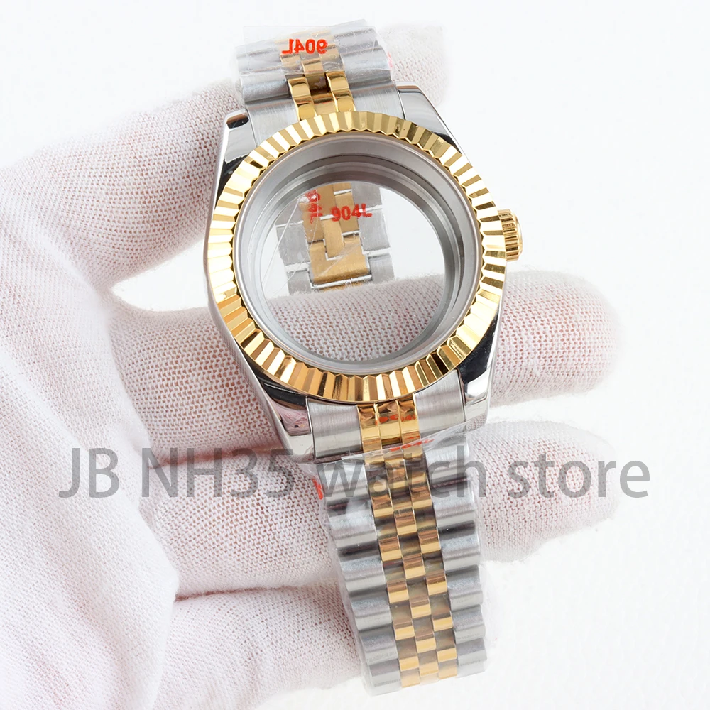 36/39 مللي متر ساعة ذهبية حافظة الياقوت الزجاج صالح Datejust Nh35 Nh36 حركة 28.5 مللي متر الهاتفي اليوبيل/حزام المحار مقاوم للماء ساعة