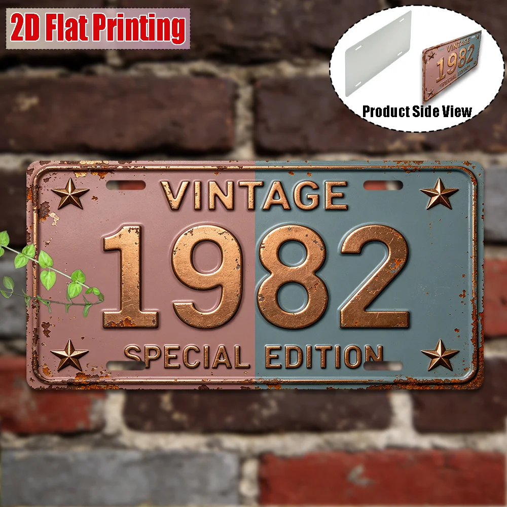 2D Flat, [2D Flat] 1pc, Vintage Metal Sign, Only for Decoration, Outdoor Wall Art (11.8' * 5.9'), 1982 Aluminum Sign, Bedroom De
