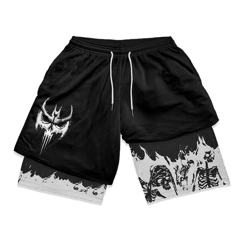 Marvel\'s The Punisher Gym Shorts Men Fitness Y2K Quick Dry 2 in 1 Performance Shorts Summer Athletics Compression Short Pants