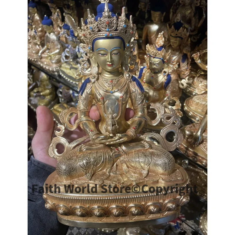 

12" large 2025 Buddhism high grade Gilded copper Manjusri Bodhisattva Buddha statue HOME Temple Worship efficacious protection