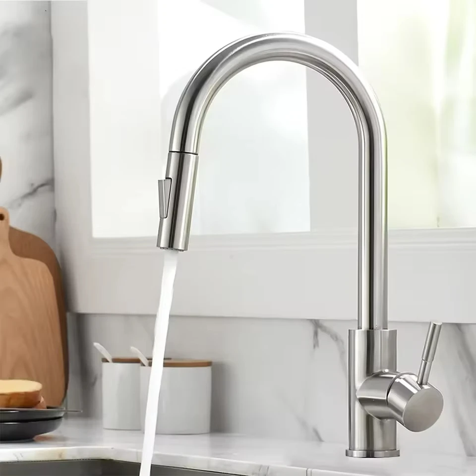 ADEA Sink Faucet Pull-out Kitchen Water Faucet Single Hole Faucet Kitchen Faucet Stainless Steel Brushed Faucet Kitchen
