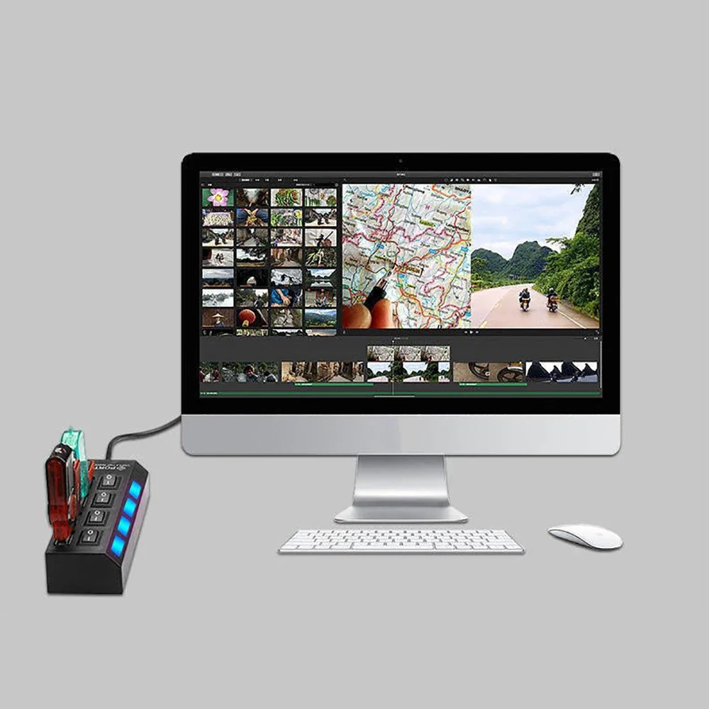 KEBIDUMEI 4 Ports USB HUB with Individual On/off Switch USB Splitter USB 2.0 Adapter For Computer Laptop MacBook PC Accessories