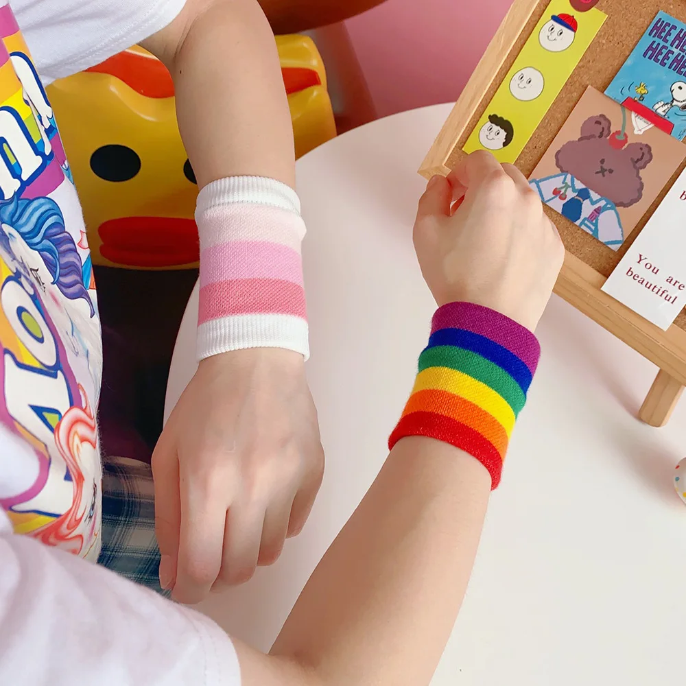 

Running Fitness Cotton Soft Badminton Warm Bracers Hand Wrap Wristband Rainbow Color