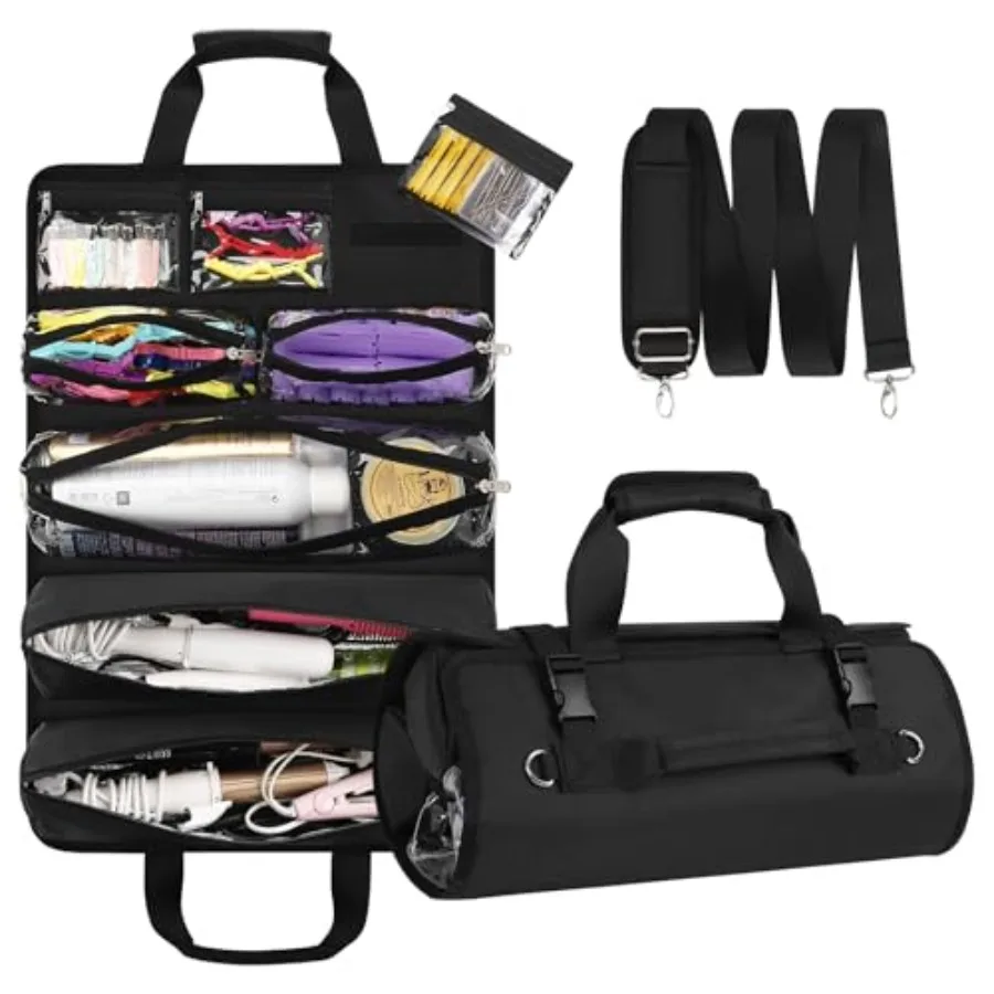 

Hair Tools Travel Bag, Roll Up Tool Bag Organizer for Hair Stuff, Hairstylist Traveling Bag with 8 Detachable Zipper Pouch, Pro