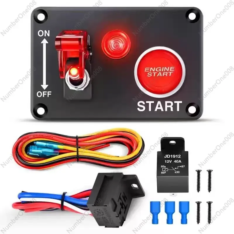 Automobile ignition switch panel 12V rocker arm switch with engine button with LED light switch with cable