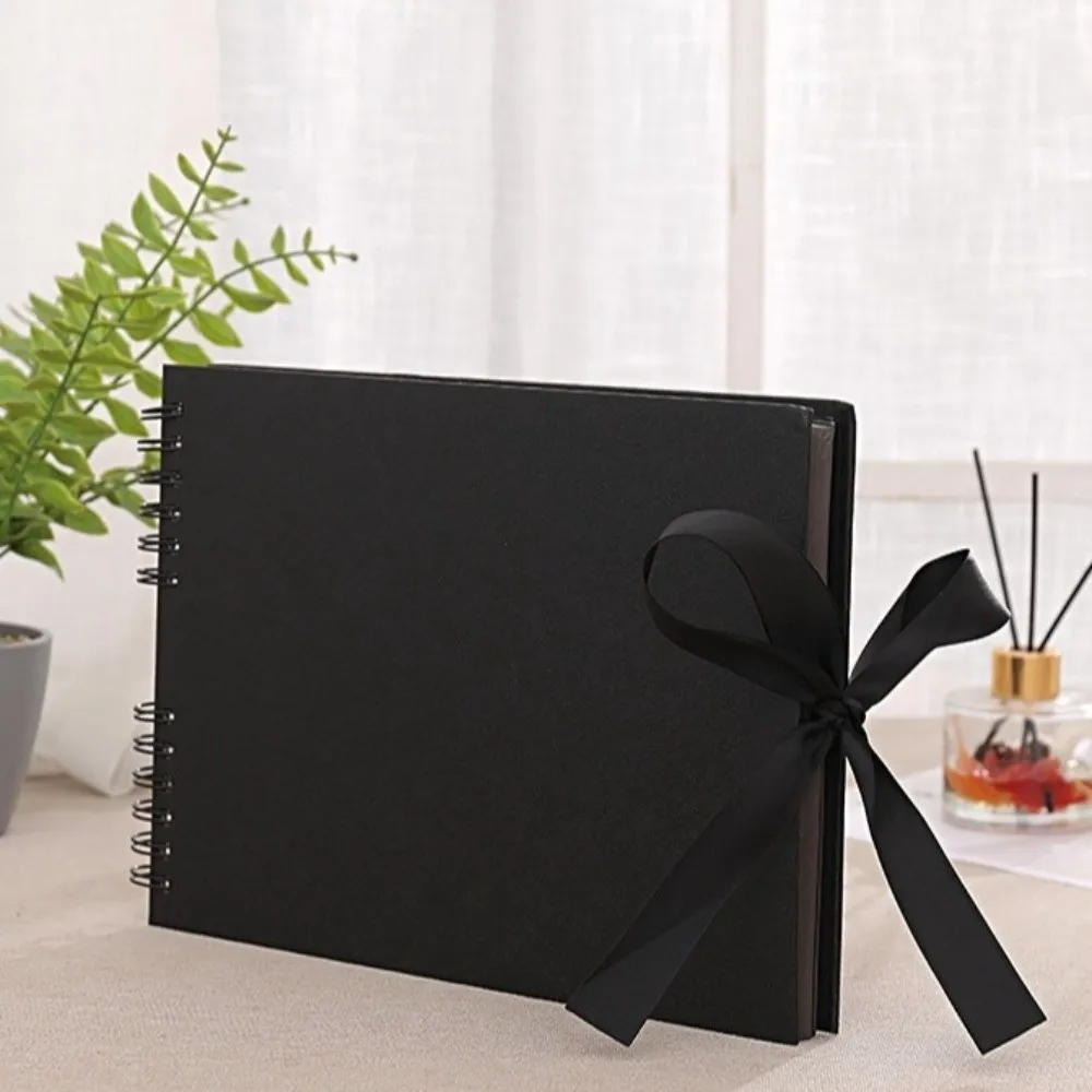 

Scrapbook Black Inner Pages Ribbon Photo Albums 40 Sheets Creative DIY Craft Album Handmade Minimalist Memory Books Home Decor