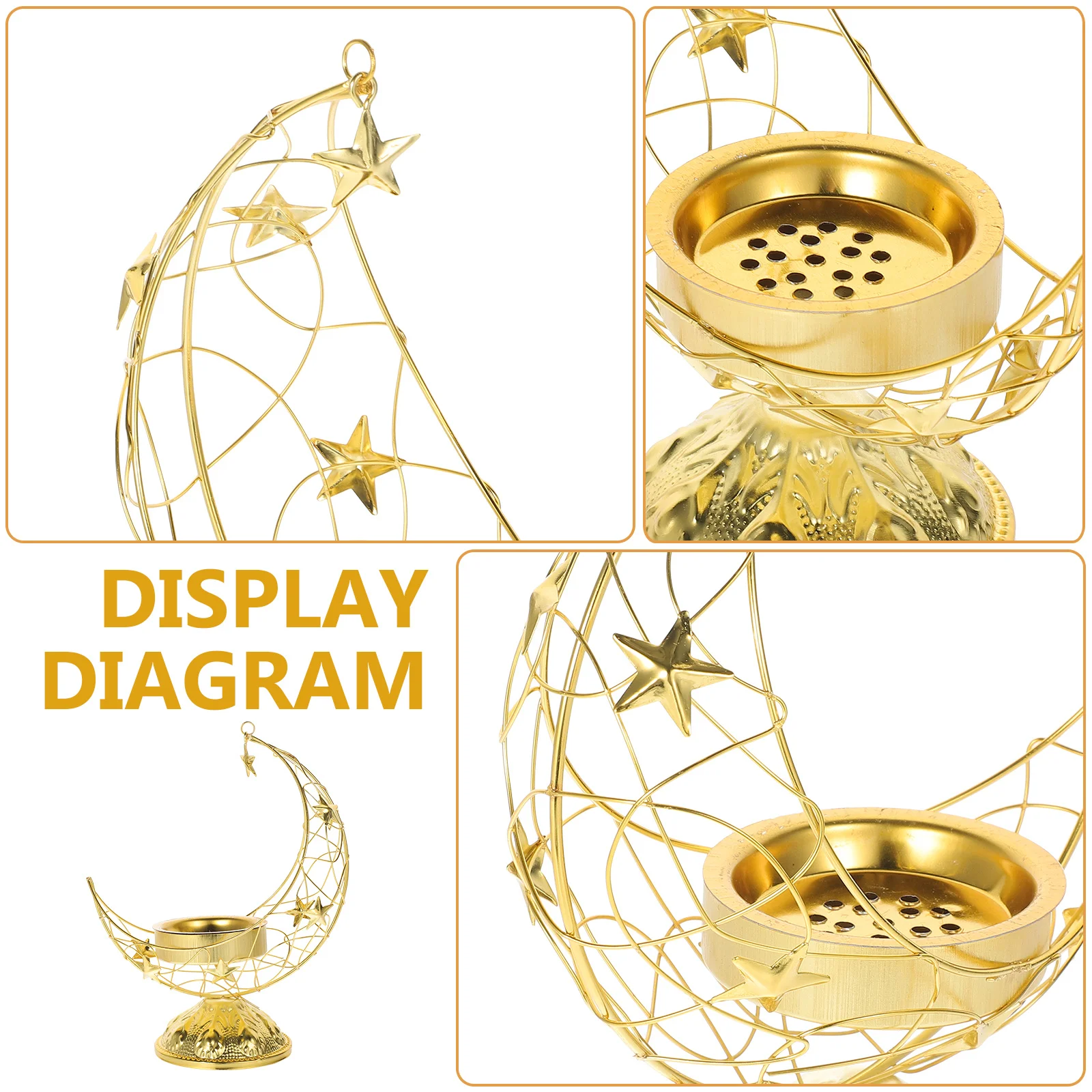 

Metal Incense Burner Desktop Holder Moon Shape Cone Charcoal Censer Ramadan Home Aroma Furnace Bakhoor Burner Holder