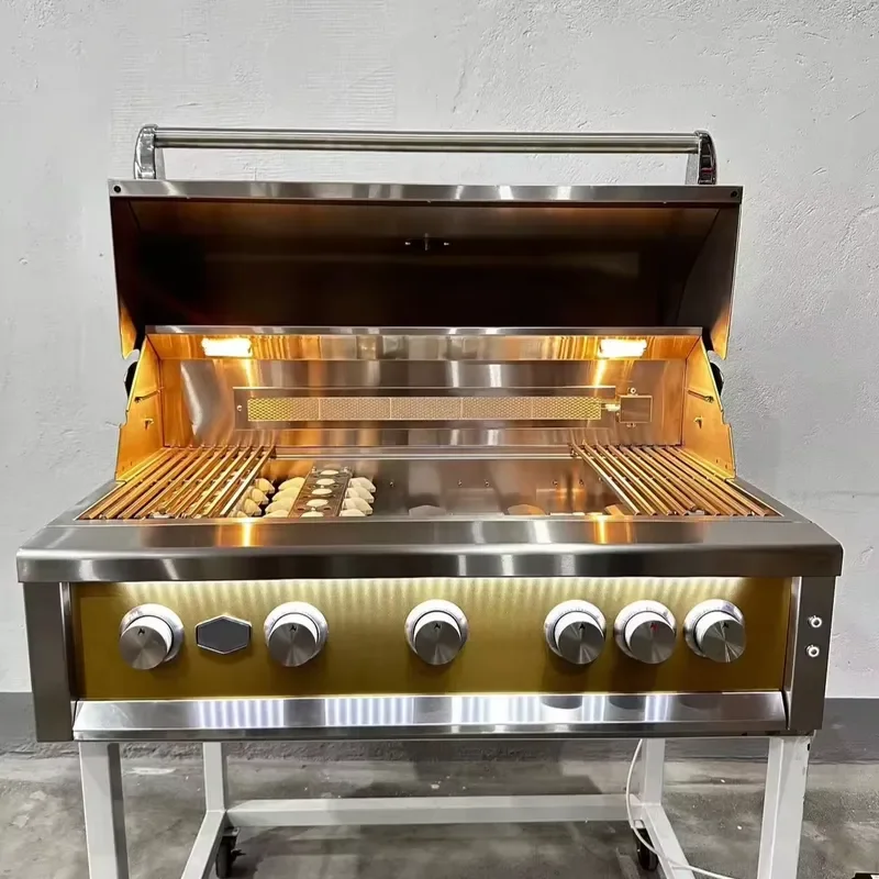 Stainless Steel Built In Gas BBQ Grill Heavy Duty Outdoor Kitchen Barbecue With Rotisserie Colorful Panel Home Garden Cooking