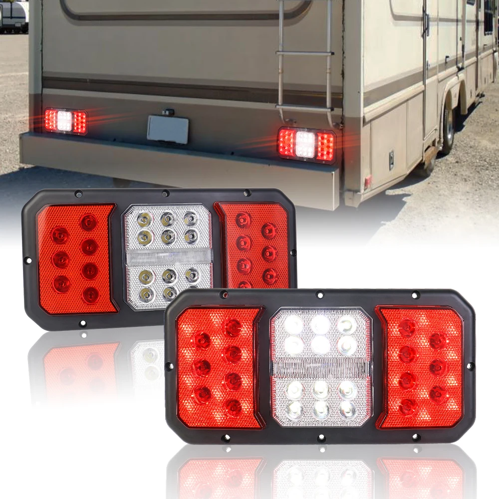 OVOVS Horizontal Mount LED Triple Tail Light With Turn Tail Brake Reverse Lights for RV Trailer Camper Trucks