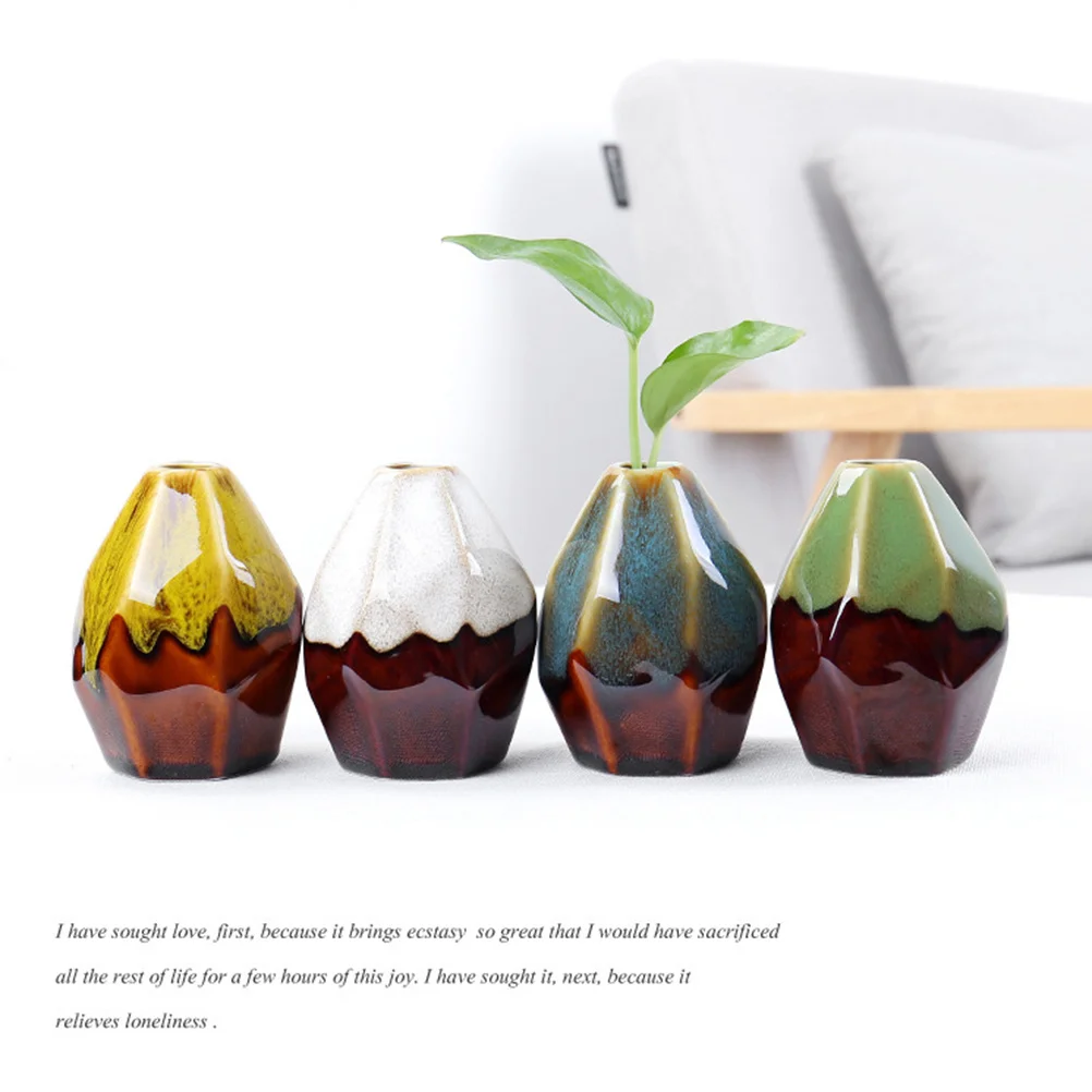 

2pcs Multi-faceted Ceramic Vase Elegant Flower Arrangement Flower Vase Desktop Decoration for Office Hotel Home (Green)