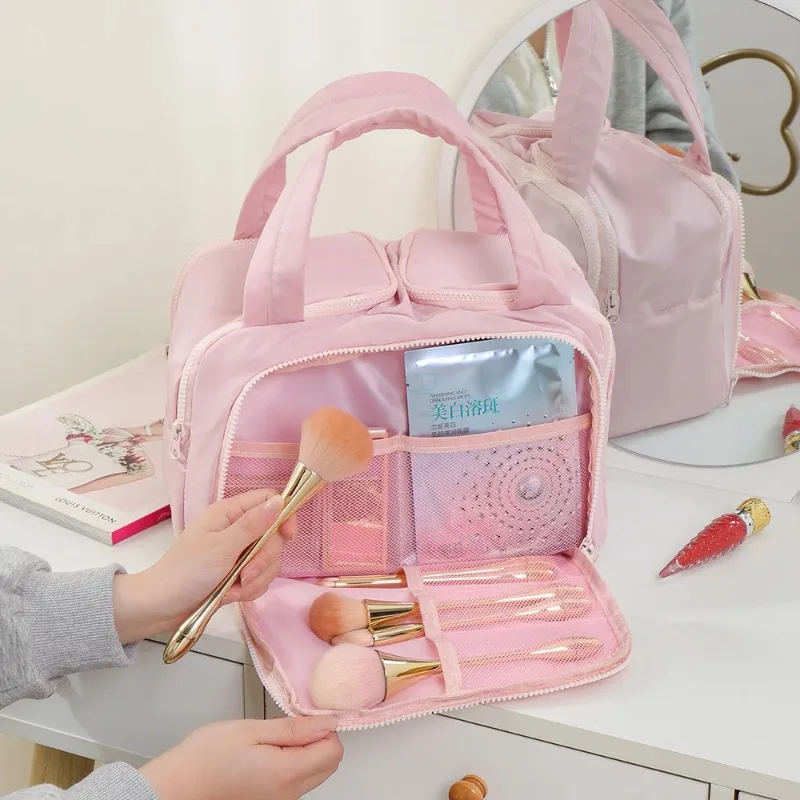 Große, tragbare, leichte Make-up-Tasche für Damen, Reisetasche für verschiedene Aufbewahrungszwecke, tragbarer Organizer, Kosmetiktasche, Waschtasche – Detail 3