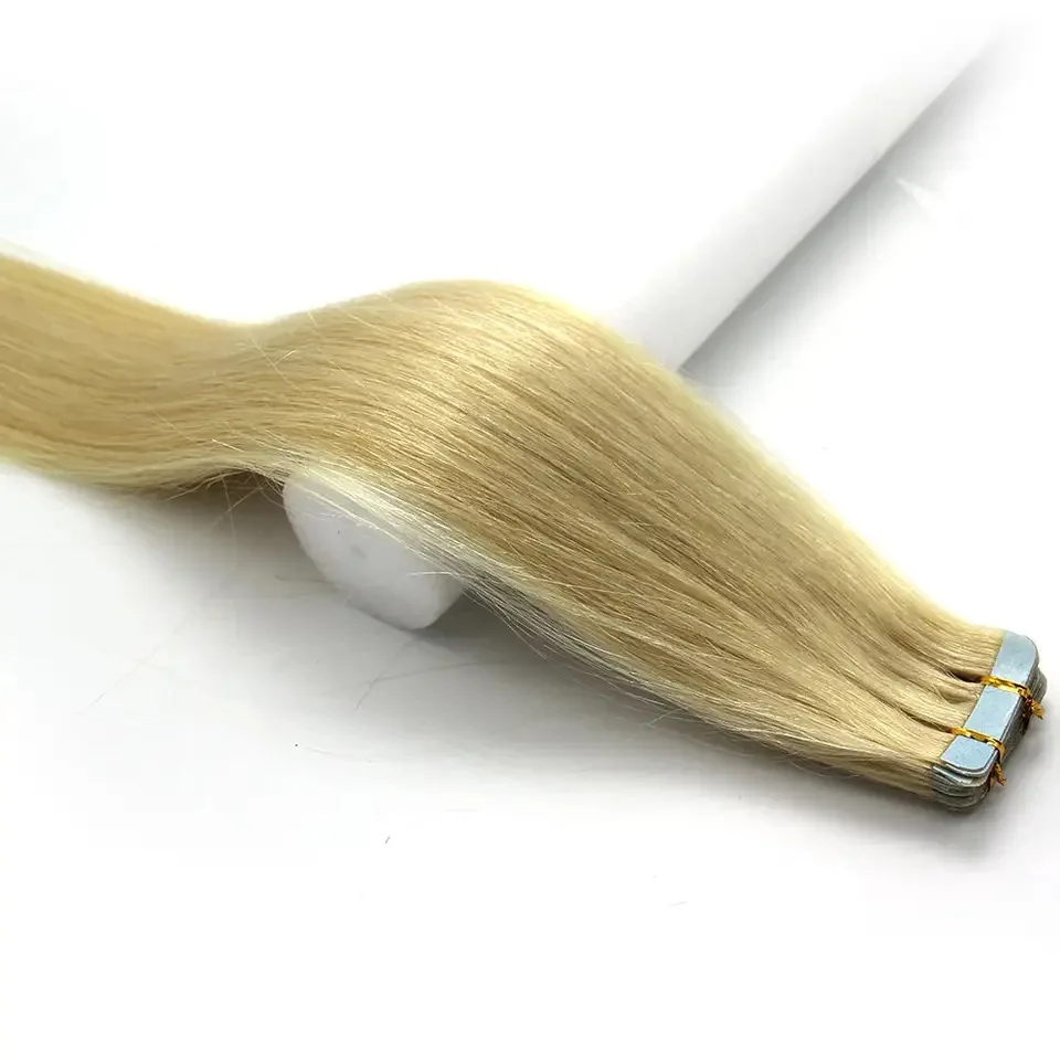 28 30inch Tape in Extensions Human Hair Bone Straight Tape in Hair Extensions #60 PU Weft Tape On Hair Honey Blonde Human Hair