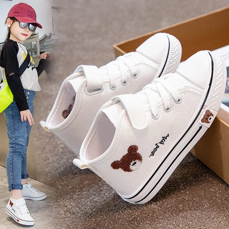 Spring and Fall Children Shoes Boy Girl Canvas Shoes Bear Pattern High Top Breathable Casual Shoes Kids Students Sports Shoes