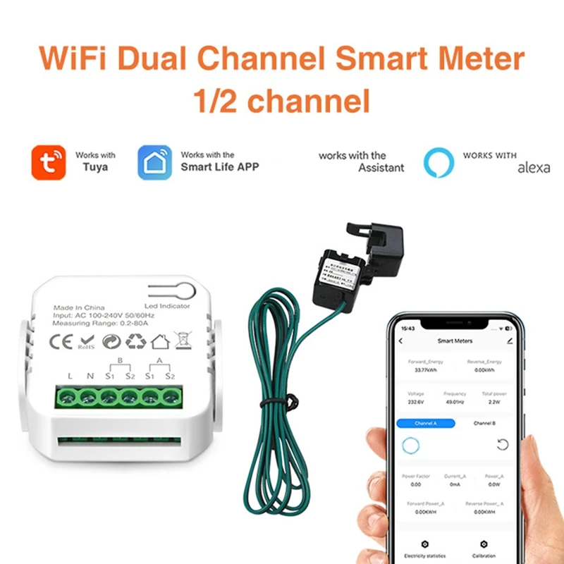 Tuya wifi medidor inteligente medidor de energia digital 80a transformador de corrente solar fotovoltaico consumo de produção de energia monitor 1ct