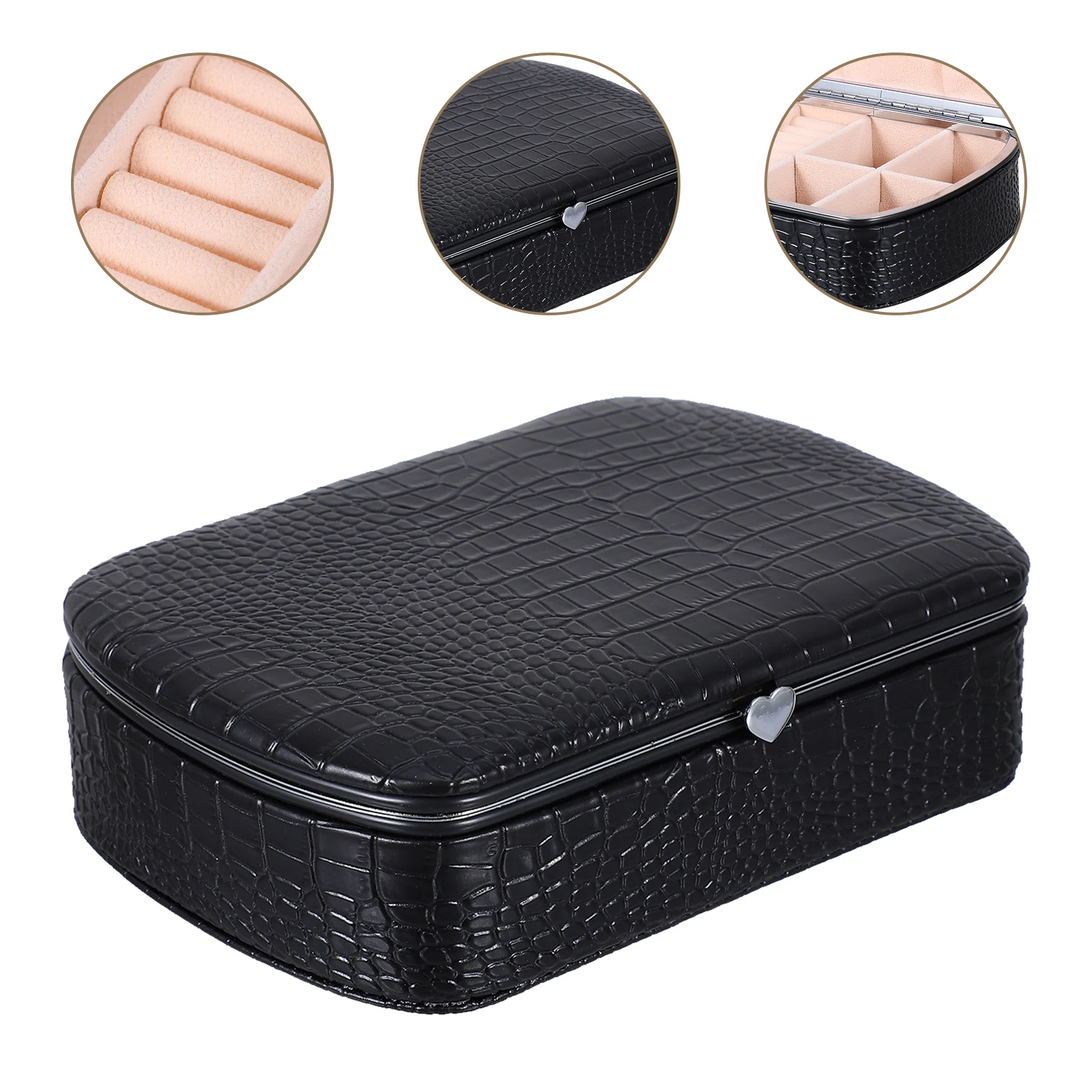 Print Jewelry Box PU Case Alligator Pattern Holder Large Capacity Portable Travel Home Use Earring Ring