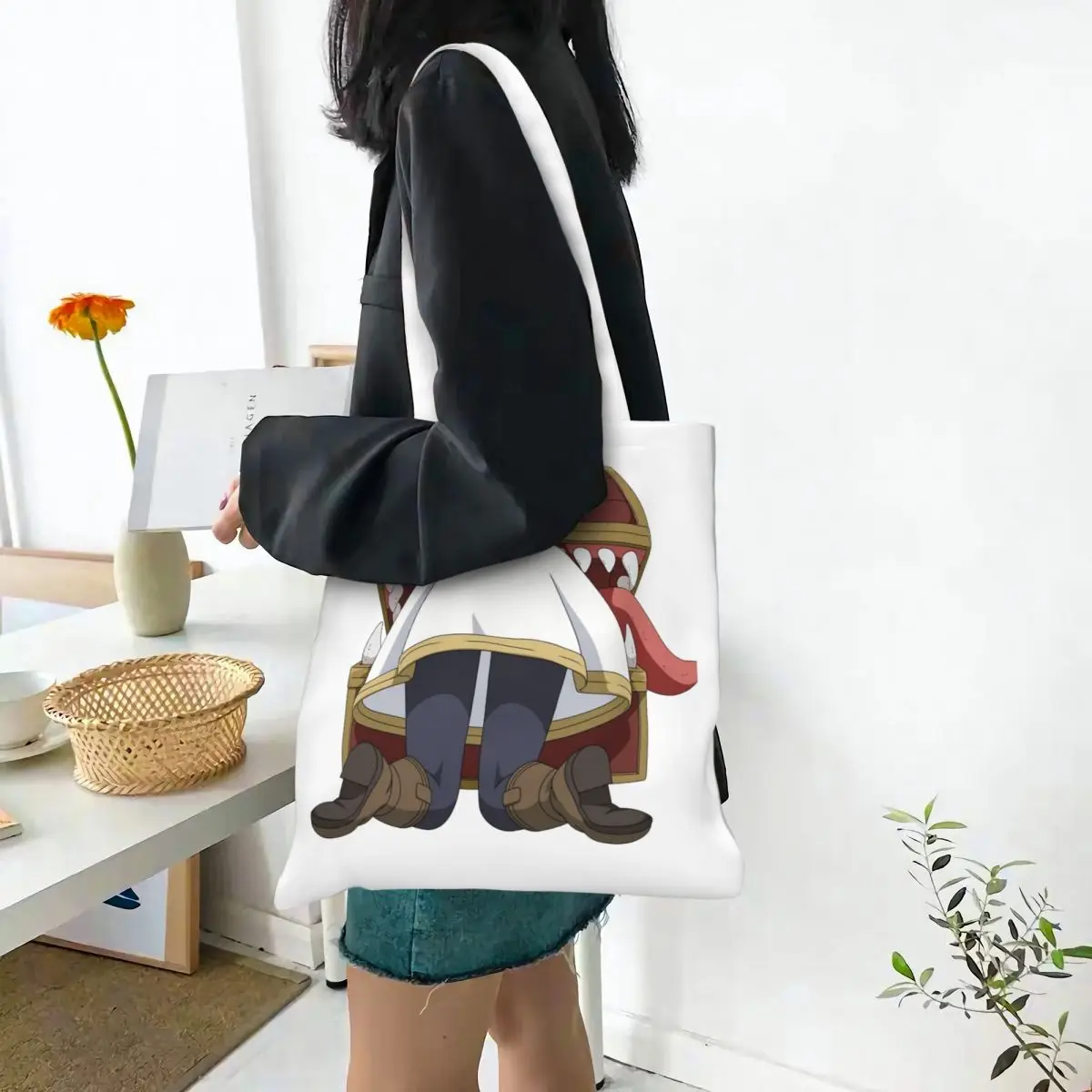 Frieren Trapped In A Mimic Canvas Tote Bag Fashion Large Capacity Shopping Bag Frieren Beyond Journey's End Daily Bags