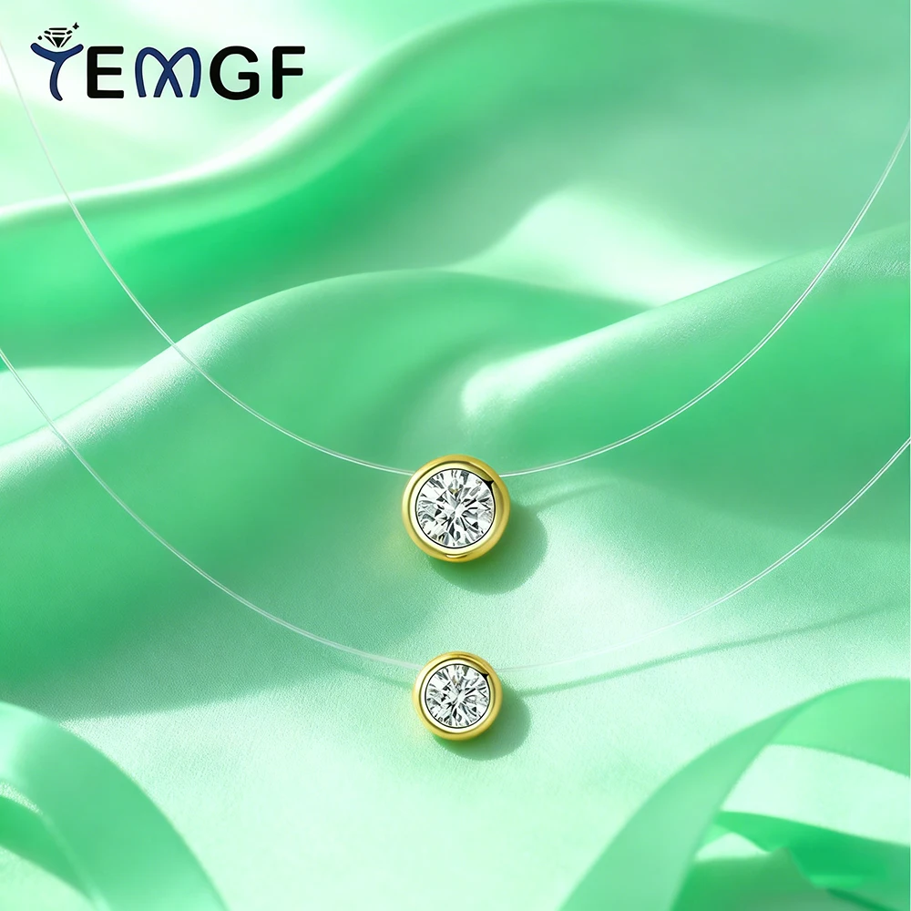 

TEMGF 5 мм/6,5 мм муассанитовое ожерелье для женщин, серебро 925 пробы, подвеска в виде пузыря, невидимая прозрачная леска, простые ювелирные изделия, подарки