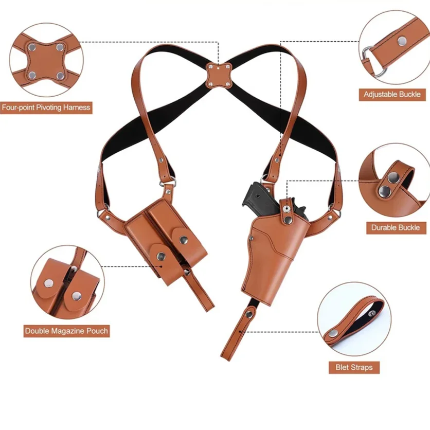 Hunting Apparel Accessory Tactical Concealed Underarm Shoulder Carry Pouch Universal PU Leather Hidden Storage Sleeve