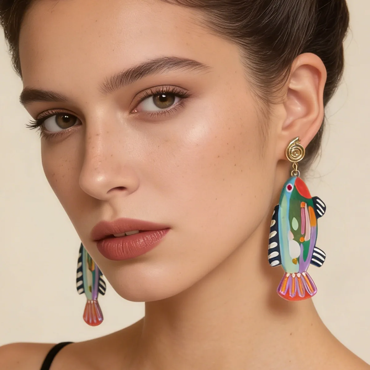 Colorful Acrylic Hand Painted Tropical Fish-shaped Dangle Earrings for Women Bohemian Summer Jewelry Holiday Party Gifts
