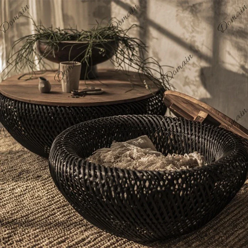 DWE Small Apartment Coffee Tables Handcrafted Rattan Wood Solid Coffee Tables Nordic Living Room Furniture Jamuan Minum Teh YSCJ