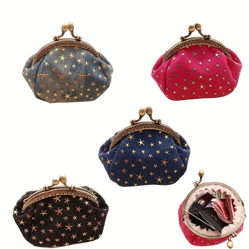 

Denim color Coin Purse Star decoration for Girls, Foldable Wallet with Kiss Lock Closure, Durable & Washable, Perfect Gift